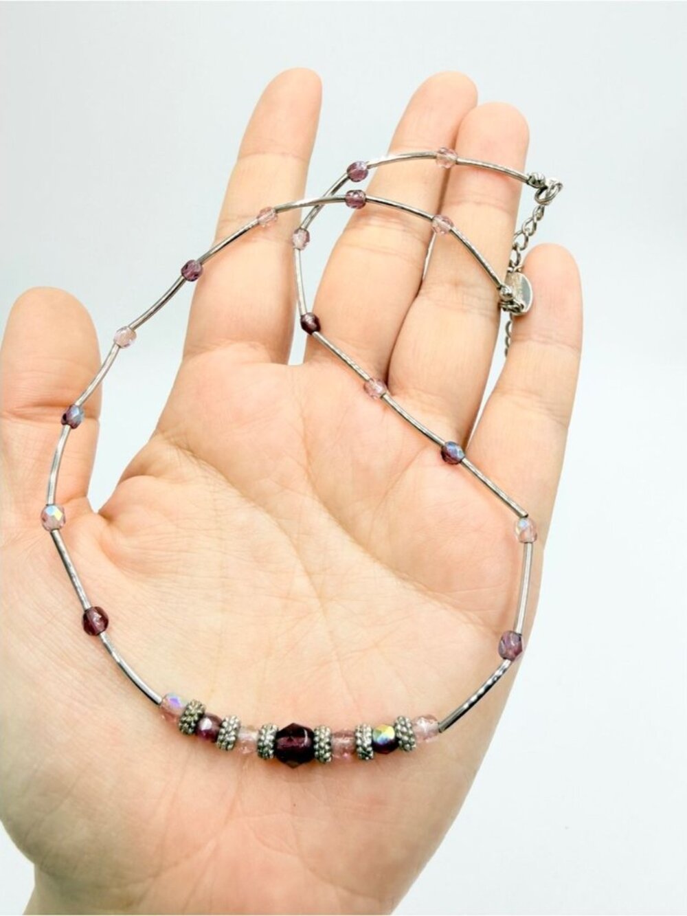 Lia Sophia Pixie Dust Lavender & Purple Crystal Beaded Silver Tone Necklace